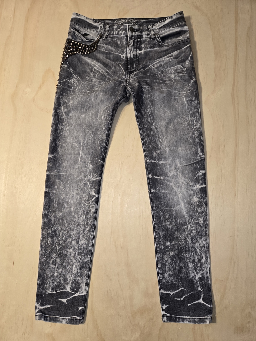 Robin's Jean Men's Black Acid Wash Studded Slim Skinny Jeans Size 31 Made In USA
